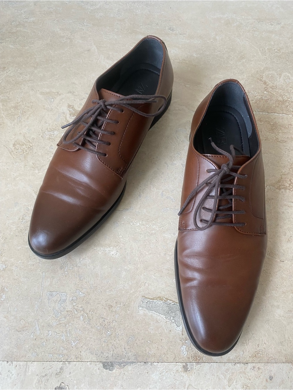 Zara Men's Brown Leather Derby Shoes